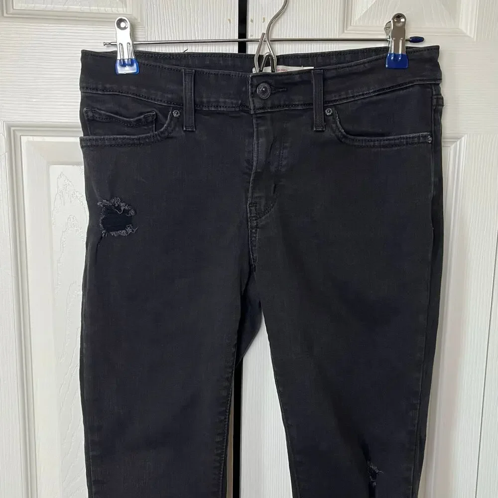 Levi's 711 Skinny Jeans Black 28 Distressed Ripped Knee